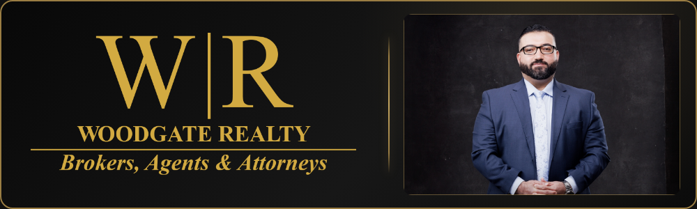 Woodgate Realty logo beside a professional portrait of Nahar Ali